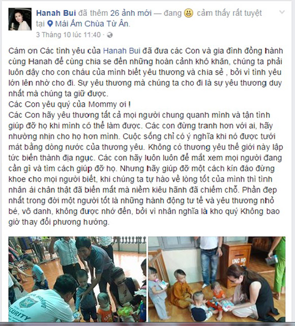 Trên trang facebook cá nhân, nữ lãnh đạo tâm huyết cũng đã bày tỏ tấm lòng yêu thương, quan điểm sẻ chia đáng trân quý